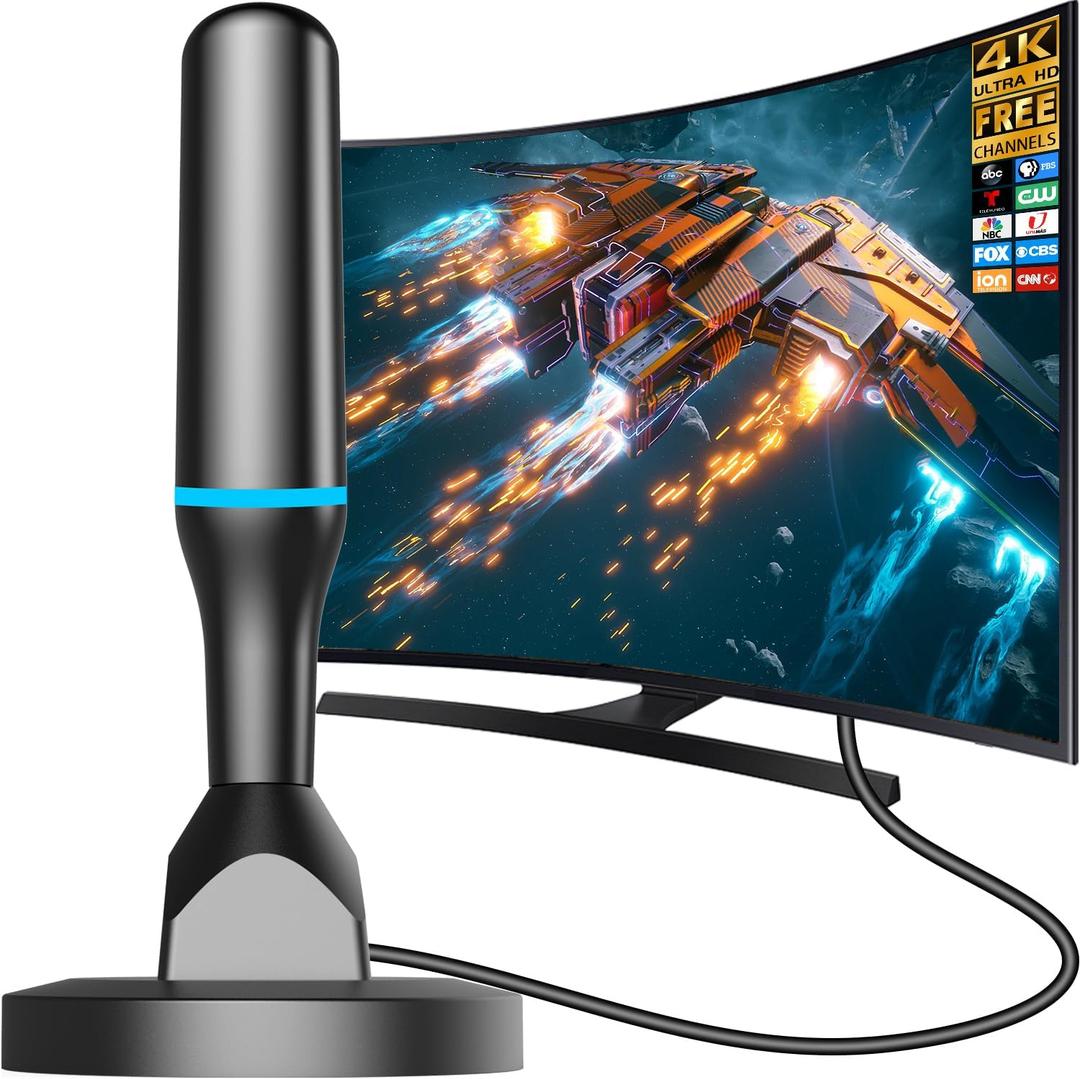 TV Antenna for Local Channels Indoor, Digital TV Antenna for Smart TV Indoor 4K HD Without Cable - Magnetic Base, 360 Reception, 8.2ft Cable, Long Range - Support HDTVs with Built-in Tuner