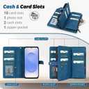 TwoHead for Samsung Galaxy S25 Wallet Case with Card Holder, Detachable Magnetic Phone Case for S25,PU Leather All-Round Protective Phone Case Wallet with Wrist Strap(6.2 in,Navy Blue)