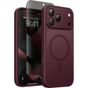 GolbinBox Magnetic for iPhone 17 Pro Case with Privacy Screen Protector, Compatible with MagSafe,[Full Camera Protection] Military Grade Matte Translucent iPhone 17 Pro Phone Cover,Wine Red