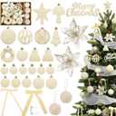 38Pcs Velvet Christmas Ornaments Set, Cream White Flocked Christmas Ornaments for Xmas Tree Decorations Shatterproof Plastic Hanging Balls Assorted Indoor Home Party Holiday Wedding Decor