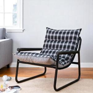 Plush Modern Accent Chair Single Comfy Chair for Bedroom  Ergonomic Lounge Chair with Stylish Upholstery, Space-Saving Design & Easy Assembly Plaid & Grey