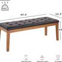 Ottoman Bench Upholstered Padded Seat with Solid Wood Legs and Button-Tufted, Big Oversized Ottoman, Faux Leather Cognac Brown, 47.5 inches x 17.7 inches x 17.7 inches
