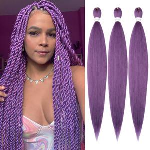 Pre stretched Purple Braiding Hair Extensions Hot Water Setting Synthetic Hair Pre Stretched Crochet Braids Hair 26 Inch Lavender Purple#