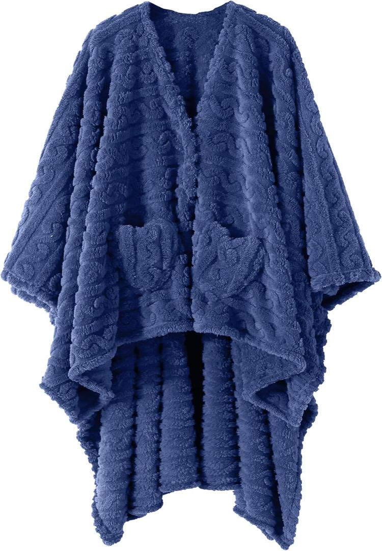 Wearable Blanket Poncho Cape Wrap for Adult, Cozy Sherpa Fleece Pocketed Shawl TV Throw Blankets for Office and Lounge(Dust Blue,58'' x 64'')