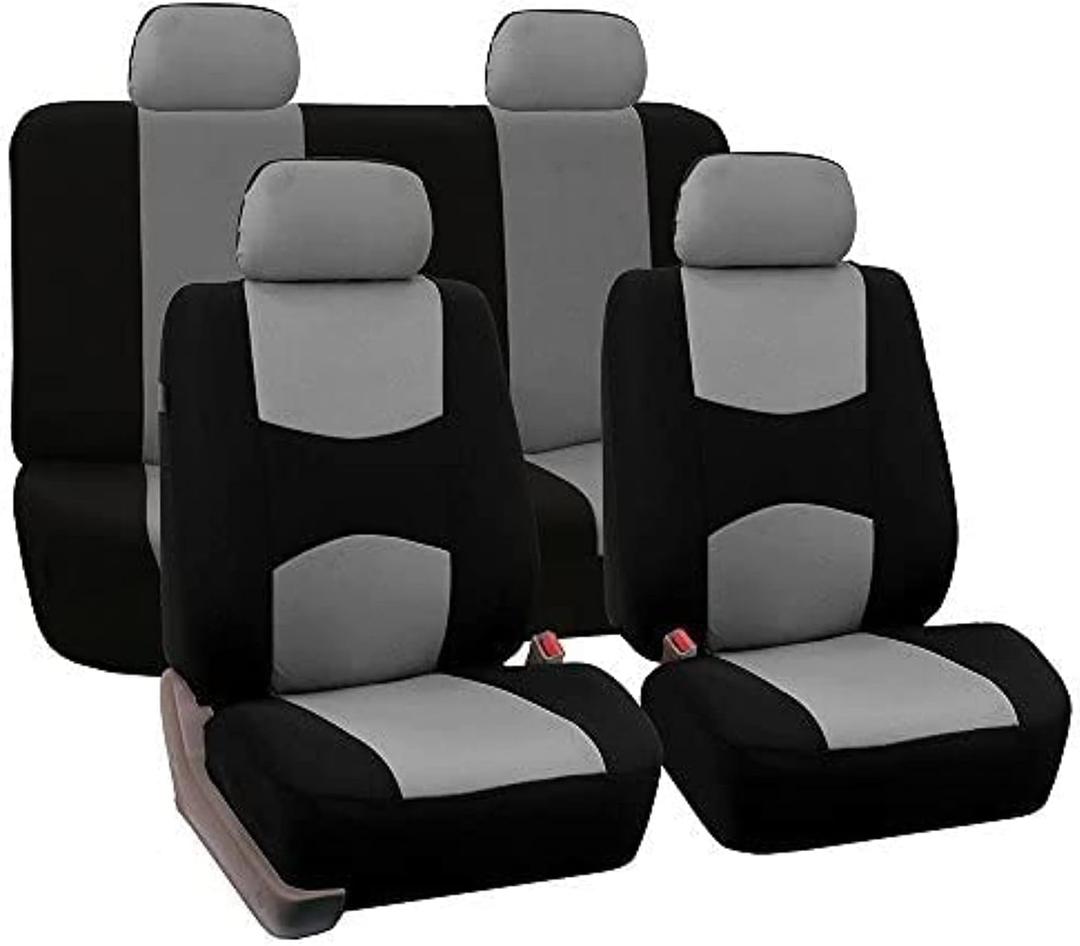 FH Group Car Seat Covers Full Set Cloth - Universal Fit Automotive Seat Covers, Low Back Front Seat Covers, Solid Back Seat Cover, Washable Car Seat Cover for SUV, Sedan and Van Gray