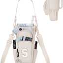 sportsnew Birthday Gifts for Women Personalized Initial Water Bottle Holder with Strap fits most 40oz Tumbler with Handle Water Bottle Carrier Bag with Phone Pocket & Straw Topper Tumbler Accessories (Beige)