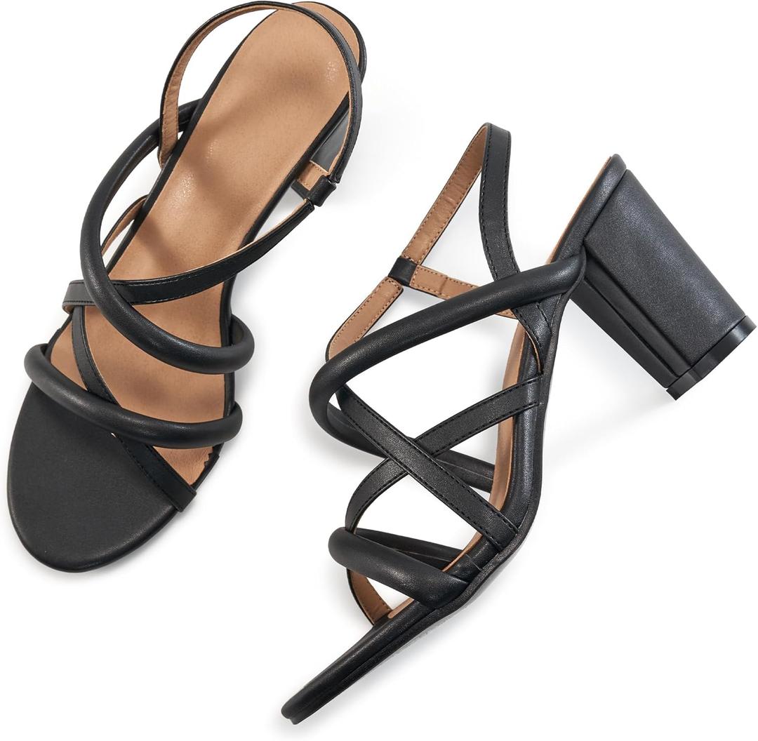 Aomigoct Chunky Heels for Women Prom: Comfortable Strappy Open Toe Heeled Sandals - Ankle Strap Wedding Dress Heel Shoes (7, Black)