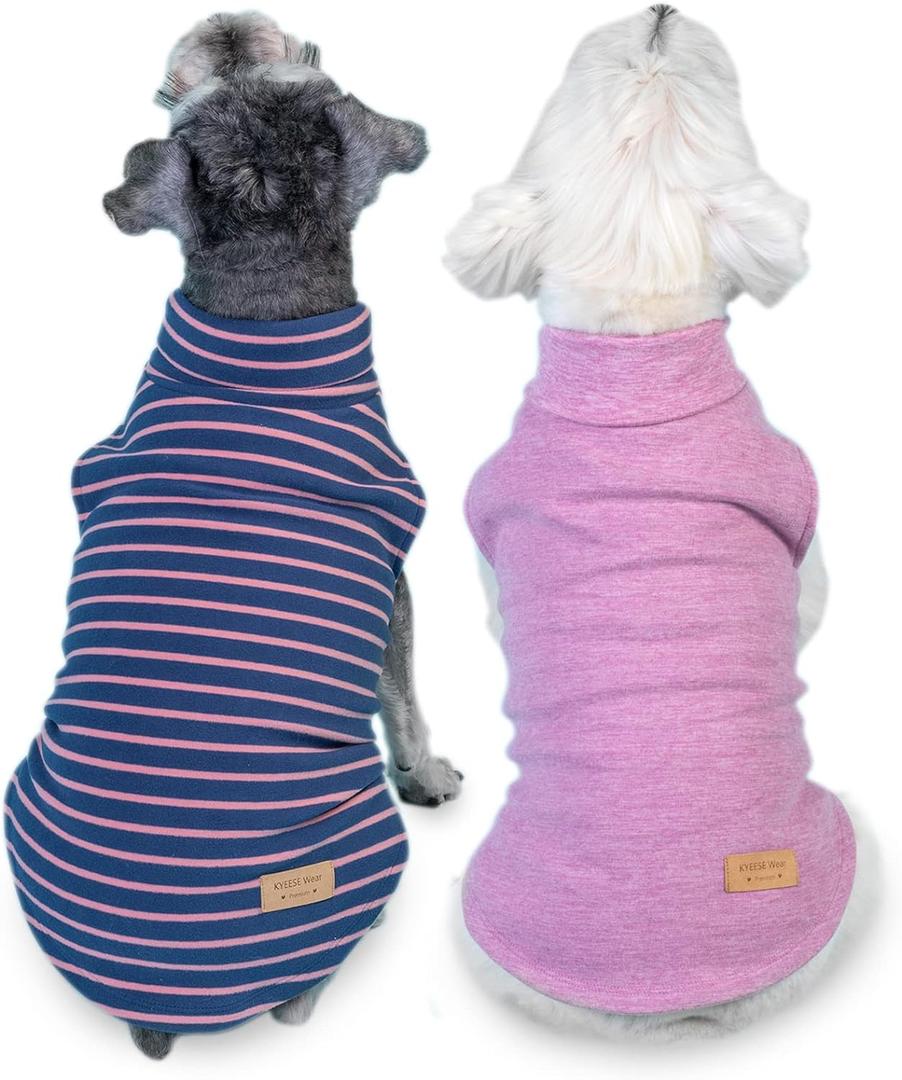 KYEESE 2Pack Dog Sweater Pullover Dog Sweaters for Small Dogs Girl Soft Dogs Clothes Stretchy Pet Sweatshirt Warm Pets Clothes Small Pets Sweaters Turtleneck Pet Coats (Large (12-18lbs), 1# Stripe+Purple)