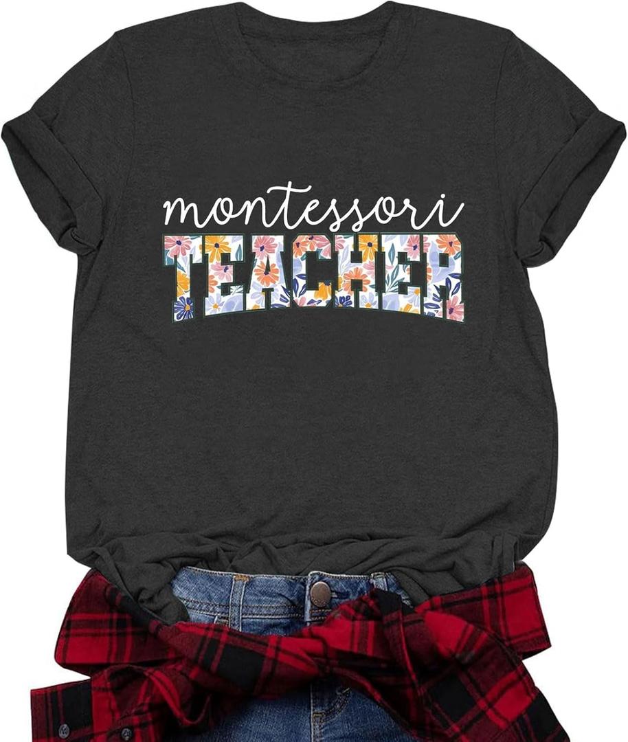 Teacher Shirts for Women Teacher Gifts Short Sleeve Shirts Graphic Tees Summer Tops 2025 (Gray, L)
