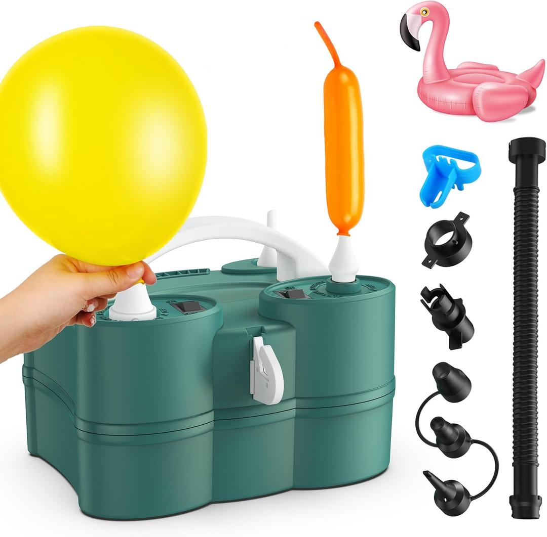 Balloon Pump, LooLaa 3-in-1 Air Pump for Inflatables and Balloons, Electric Balloon Pump for Latex 260q Foil Balloons, Quick-Fill 110V AC Inflator Deflator for Pool Floats Air Mattress Inflatables (Green)