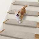 Bullnose Stair Treads Non Slip 9.5" x 32", 14 Pcs Ultra Plush Carpet Stair Treads for Wooden Steps Indoor with Edge Protection, Reusable Peel and Stick TPU Backing Stair Runner Rugs - Beige Gray