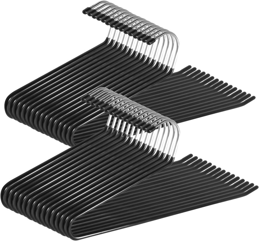 Open Ended Pants Hangers,30-Pack Clothes Hangers Space Saving, Non-Slip Pants Hangers,Black Metal Hangers Design for Jeans,Slacks,Scarf (Black)