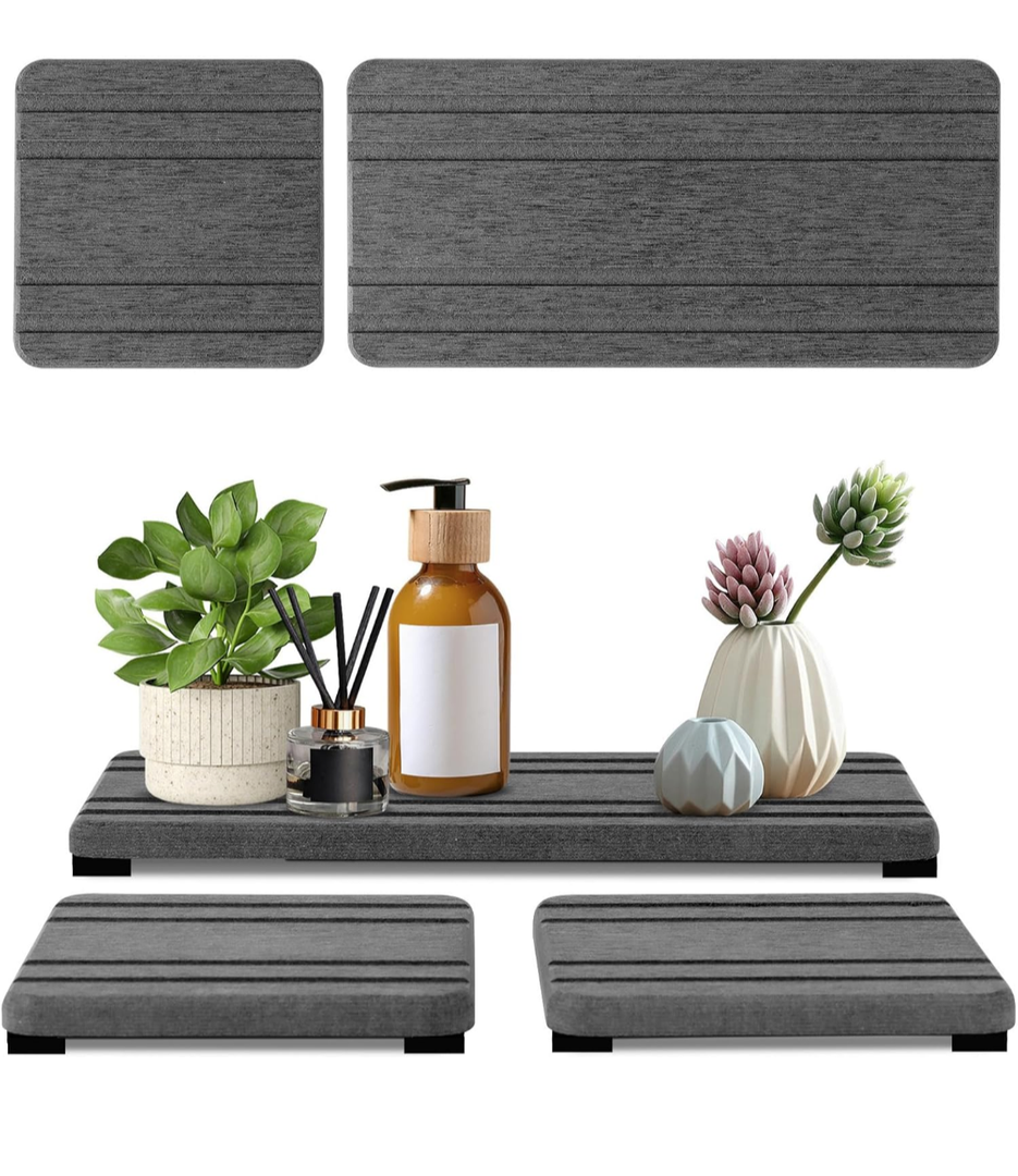 3PCS Water Absorbing Stone Tray, DryingNeat Diatomite Stone Sink Tray, Instant Dry Sink Coasters, Kitchen Sponge Hand Soap Holder, Countertop Fast Drying Counter Trays,8 * 4inch and 4 * 4inch