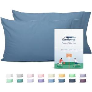 Sunflower King Pillowcases Set of 2, 100% Cotton King Pillow Cases 2, 20×40 Inches Copen Blue, Soft and Breathable