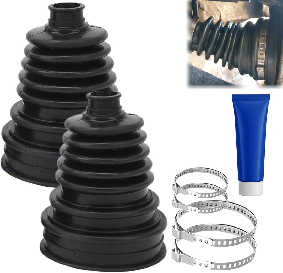 2 CV Boot Kits (Axle Boot Kits) with 4 Stainless Steel Clamps and 1 Grease Tube  Universal CV Joint Boot for Axle Shaft Size 19mm-24mm, Protects CV Axle