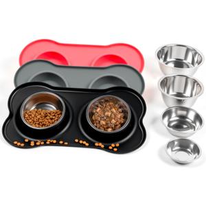 Conlun Stainless Steel Dog Bowls with Non-Slip Silicone Mat, Spill Proof Food & Water Bowls Set, Easy Clean Puppy Food Dish, Dishwasher Safe, Suitable for Dogs Cats Pet Under 20lbs, Small, Black