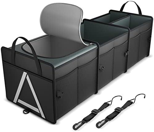 K KNODEL Sturdy Car Trunk Organizer with Premium Insulation Cooler Bag, Heavy Duty Collapsible for Car, SUV, Truck, or Van (3 Compartments, Black)