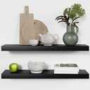 Homeforia Black Floating Shelves 30 inches Long, High End Solid Real Wood 30 inch Floating Shelf for Wall Mounted, Black Wooden 30in Floating Shelves, Heavy Duty Bracket, 30 X 6.5 X 1.75 in, Set of 2 (Modern Black - Rich Neutral Satin)