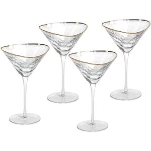 Amalfi Triangular Glassware or Stemware with Gold Rims - Sets of 4 (Martini - S/4)