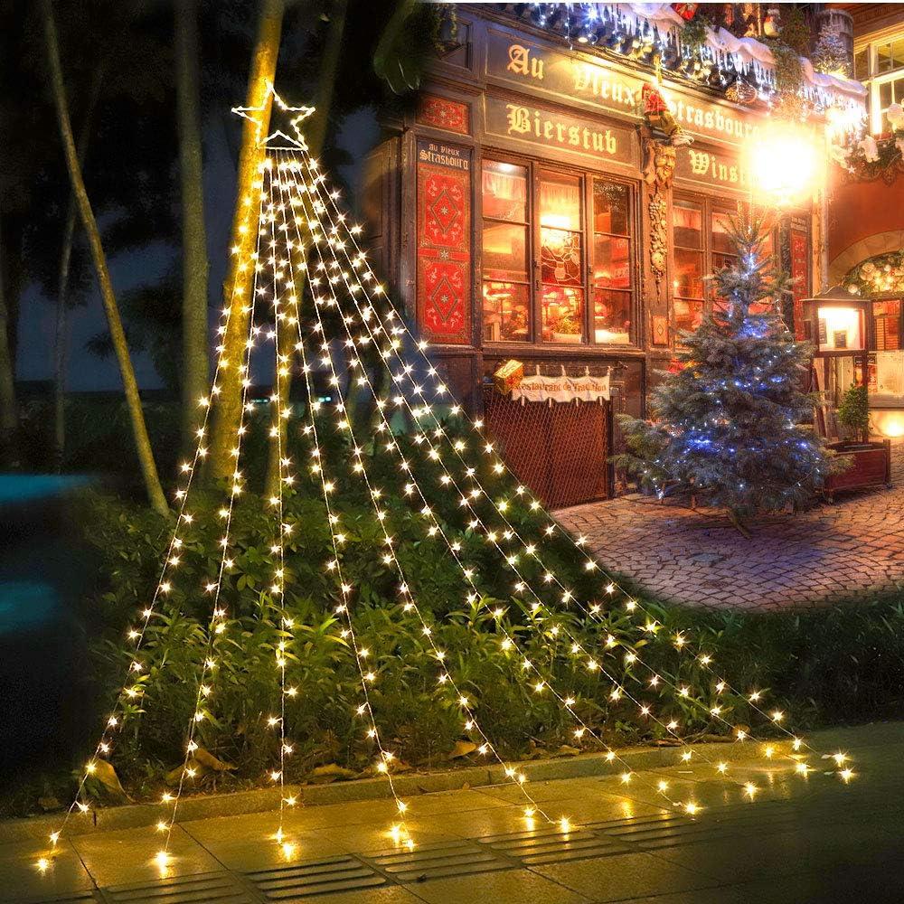 Christmas Decoration Star Lights Outdoor,317 LED 16.4Ft Christmas Tree Toppers String Lights[8 Modes& Waterproof] for Halloween Xmas New Year Holiday Birthday (Iron-Warm White)