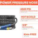 3/8" Pressure Washer Hose 25 FT, Commercial Industrial Grade Steel Wire Braided Kink Proof Extension Hose, Commercial Industrial Grade Steel Wire Braided Kink Proof Extension Hose 4500 PSI