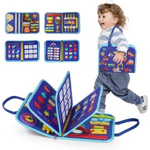 INKLAB Busy Board for 3 Year Old, Montessori Toys for 1-3 Year Old, Toddler Learning Toys Ages 2-4, 3 Year Old Boy Birthday Gift, Busy Board for Toddlers 3+ (Blue)