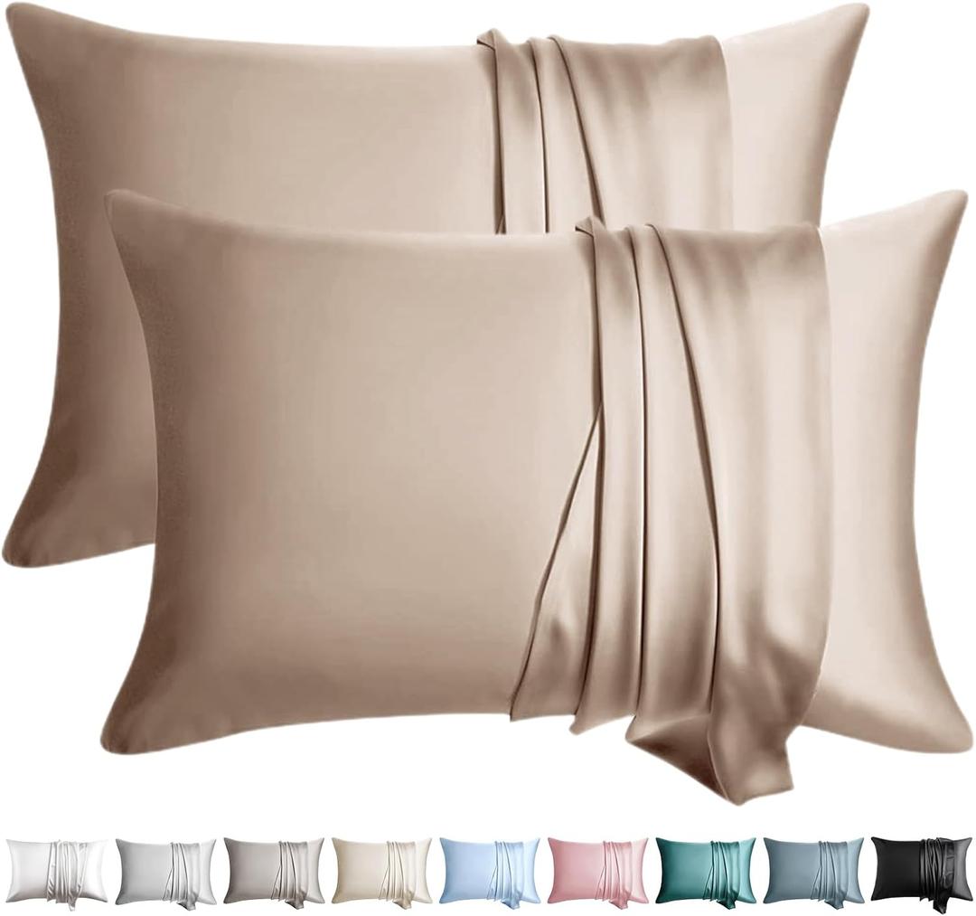 100% Silk Pillow Cases 2 Pack Queen Size Mulberry Silk Pillowcase for Hair and Skin Set of 2 Highest Grade 6A Silk Soft Breathable Cooling with Hidden Zipper, Taupe