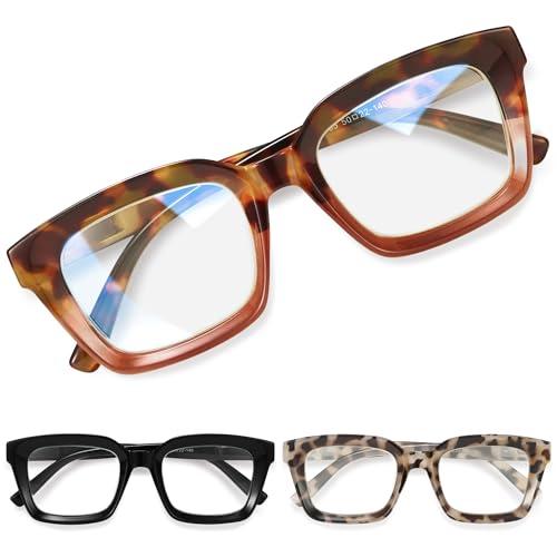 miyya Oprah Style Reading Glasses for Women, Cheaters Eyeglasses, Oversized Blue Light Readers, Fashion Eye Glasses, Pack of 3