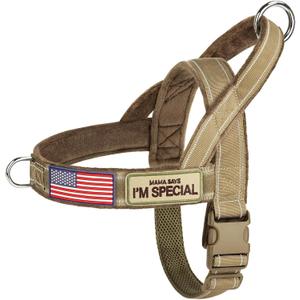 Forestpaw No Pull Dog Harness with Large Handle,Slip on Reflective Vest with Quick Release Buckle,Comfortable Flannel Lining for Medium Large Dogs Walking Training (Includes 3 Patches),Brown L