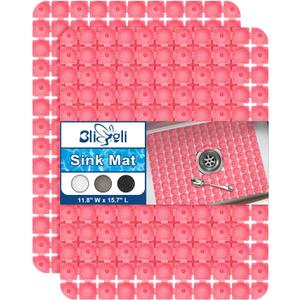 Bligli PVC Sink Protectors, 2 Pack, 15.7x11.8 inches for Stainless/Ceramic Sinks, Drain Mats, Red