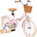 ACEGER Retro Princess Kids Bike with Basket for 3-12 Years Old Girls, Included Coaster Brake & Caliper Brake, 14 16 18 Inch with Training Wheels, 20 Inch with Kickstand, Vintage Bicycle for Gifts (Pink)