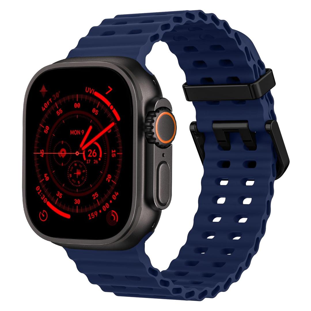 9 x Ocean Silicone Sport Band - Compatible With Apple Watch Ultra 2/Ultra 49mm 45mm 44mm for Men Women, Breathable Soft Waterproof Strap for iWatch Series 10 46mm SE/9/8/7/6/5