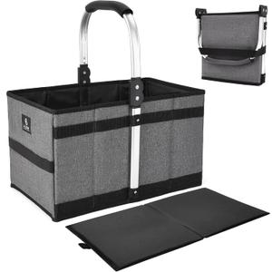 ALLCAMP Collapsible Basket - Folds to Only 9.8" L x 9.6" W x 2.75" H, 27L Large Portable Multi-Use, Compact Reusable Foldable Storage, Collapsible Shopping Basket (Gray)