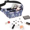 KAMO Fanny Pack, Waist Bag Sling Backpack Water Resistant Durable Polyester Small Waist Bag (A-Grey - leaves)