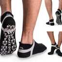 Muezna Men's Non-Slip Yoga Socks, Anti-Skid Pilates, Barre, Bikram Fitness Hospital Slipper Socks with Grips (12-14, Black - 3 Pairs)