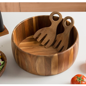 SullyHÔME 12" Acacia Wood Salad Bowl with Serving Spoons