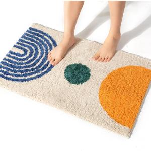 Boho Bathroom Rugs Non-Slip Abstract Bath Rugs Microfiber Cute Mat Black Washable for Tube/Washbasin/Toilet (Beige-Moon, 16"X24")