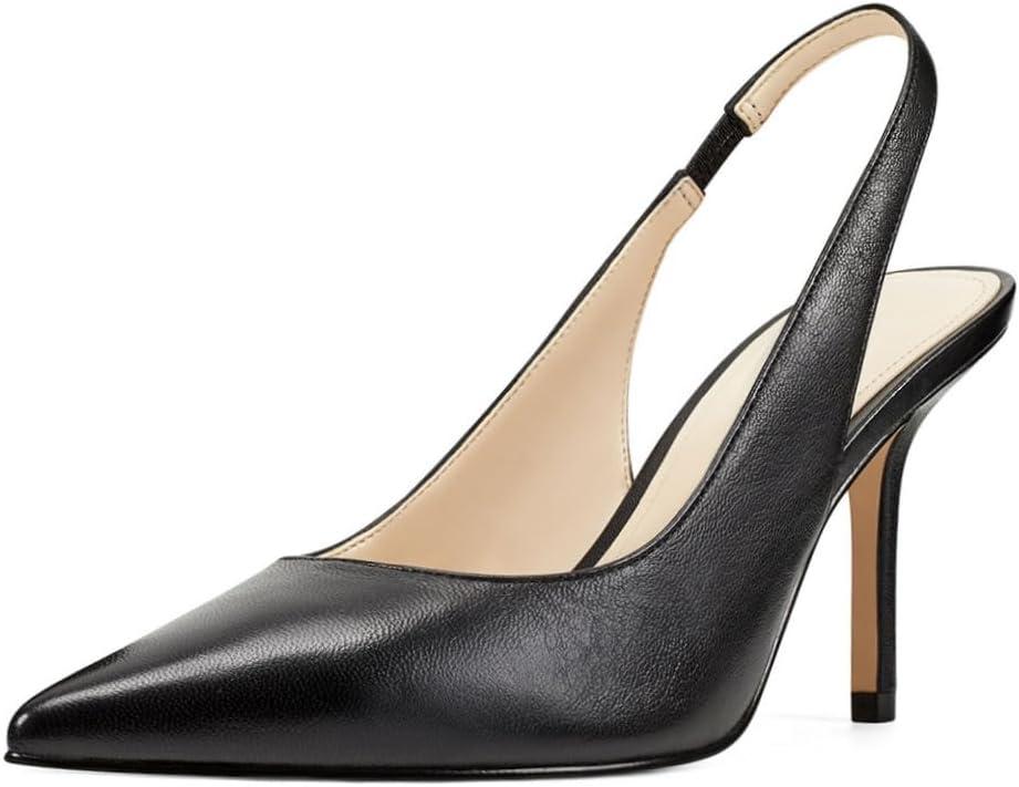 Women's Slingback Pointed Toe Stiletto Pumps Slip-on High Heels Office Lady Sandals Party Prom Dress Shoes (7.5, Black)