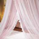 VETHIN Bed Canopy Princess for Girls,Bed Canopy Curtain Double Layer Sheer Mesh Dome Bed Curtain- Round Lace Princess Mosquito Net Tent for Twin Full Queen King Bed(Pink/White)