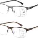 Multifocus Reading Glasses Men Bifocal No Line Progressive Multifocal Reader Blue Light Computer Frame Eyeglasses 2pk