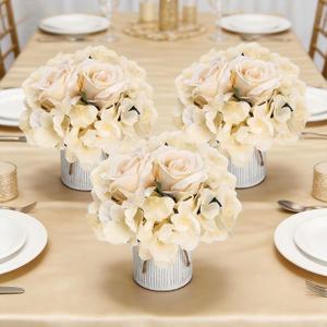 DIYDOFUN Flower Table Centerpieces  Set of 6 Floral Arrangement Artificial Wedding Hydrangeas Floral Arrangement with Rustic Metal Vase for Bridal Tea Party Event Decorations  Champagne