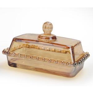 Amber Glass Butter Dish with Lid - Vintage Covered Butter Container Keeper Tray Plate for Countertop & Refrigerator | Holds 2 Standard 4oz Butter Sticks | Butter Jar Storage Box