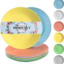 Homienly Wheat Straw Plates Set of 6-9 inch Reusable Unbreakable Microwave Safe Plates for Dessert, Camping, RV, Outdoors, Patio, Kitchen Essentials (Macaron Series) (8.8 IN KIDS SIZE)