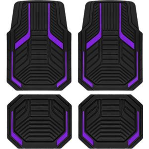 PIC AUTO Heavy Duty Rubber Floor Mats, Purple Aluminum Film Car Mats Set, Front and Rear Car Mats with Anti-Slip Backing, All Weather Protection, Trim-to-Fit for Automotive SUV, Sedan, Van, Purple