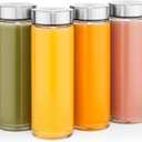 Juice Bottles - 4 Pack Wide Mouth Glass Bottles with Lids - for Juicing, Smoothies, Infused Water, Beverage Storage - 16oz, BPA Free, Stainless Steel Lids, Leakproof, Reusable, Borosilicate