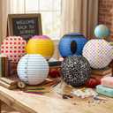 Gerrii 12 Pcs Back to School Paper Lanterns Classroom Hanging Decorations | 10 Inch Composition Notebook Pencil Apple Crayon Checkered, Ceiling Decorations for Home School Office