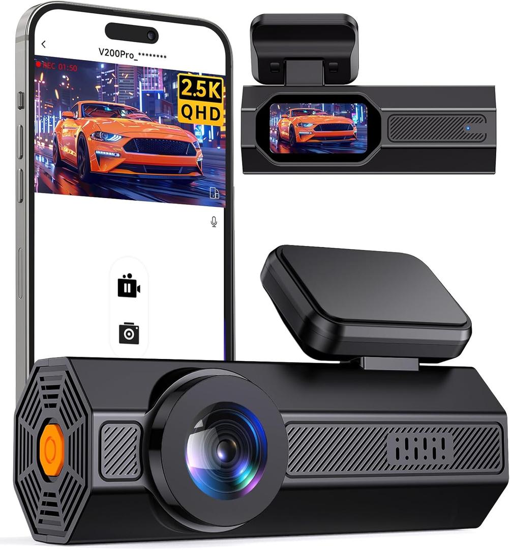 Dash Cam, 2.5K Dash Cam Front, VEEMENT Dash Camera for Cars, 1440P Car Dash Camera with APP, WiFi Dash Cams with WDR Night Vision, 24/7 Parking Monitor Dashcam, 160Wide, G-Sensor, Mini Car Camera