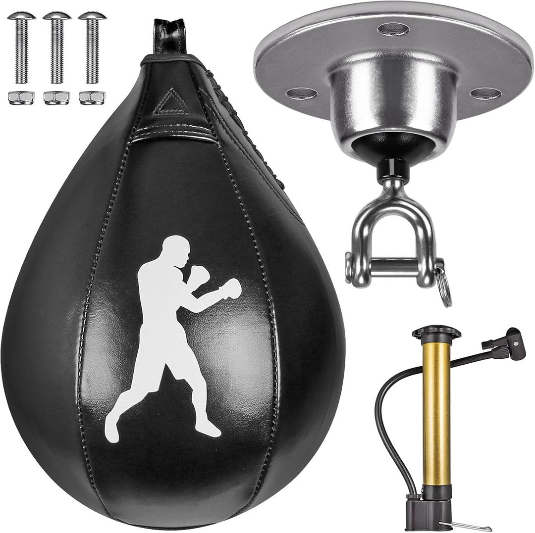 Benelabel Boxing Speed Bag with 360 Swivel Mount Premium Leather Boxing Speed Bag with Hanger and Inflator - Easy to Install and Use - Improve Your Speed and Reflexes