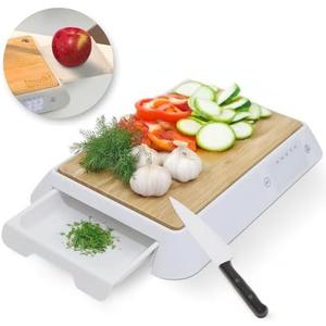 3-in-1 Bamboo Cutting Board with Slide-Out Digital Food Scale & Storage Tray – A Multi-Functional Food Prep Station for Chopping, Organizing, and Weighing