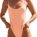 Women's Sexy One Piece Bathing Suit Swimsuit High Cut Leg Cheeky Coverage, Adjustable Thin Strap (Orange, S)